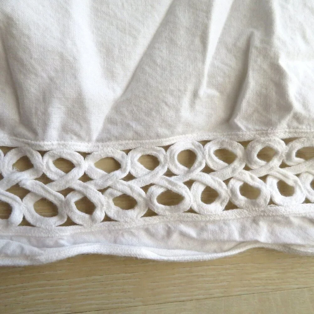 Vintage White Full Size Bed Skirt Crochet Lace Hem 14